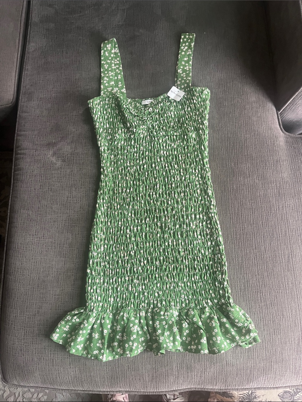 Apricot Lane Green Floral Smocked Sundress with Ruffle Hem
